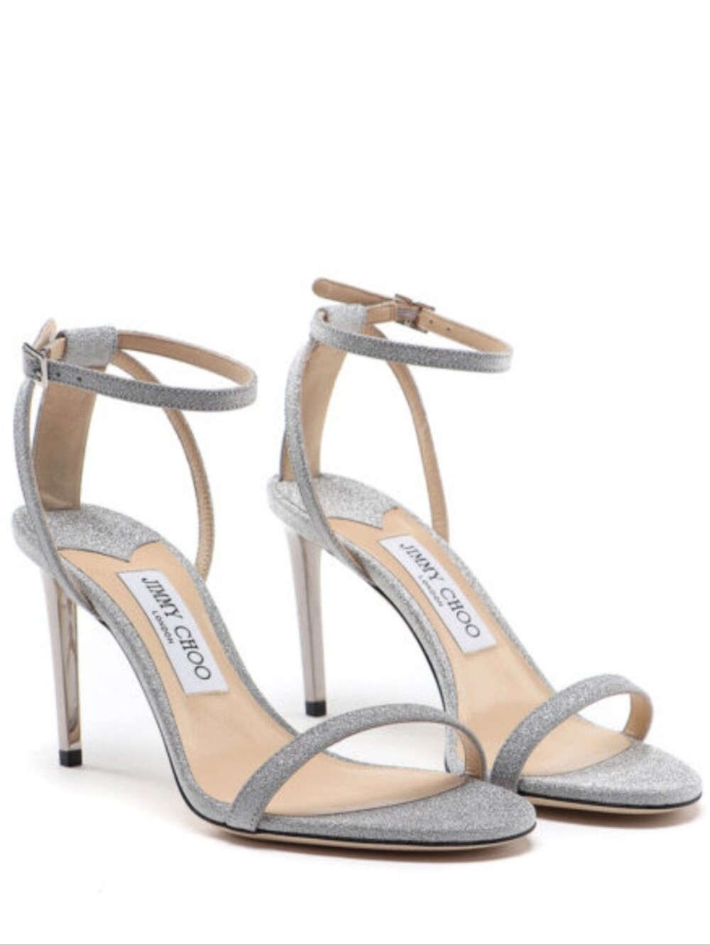 Never Worn Jimmy Choo Silver Minny 85 Fine Glitter Leather Heels size 41